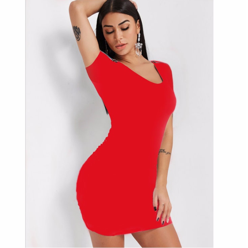 Seksowna, krótka sukienka z krótkimi rękawami i rurką na suwak Clubwear Mini sukienka Bodycon N19007