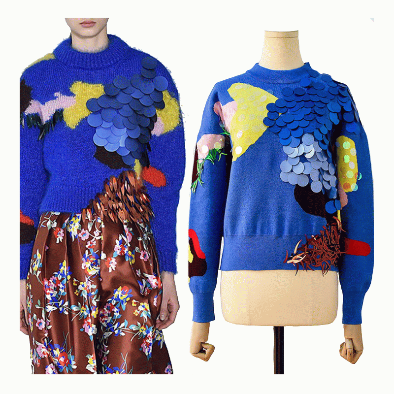 Sweter damski wykonany na zamówienie z ręcznie robionymi cekinami