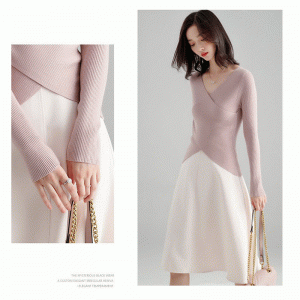 2019 damski sweter z wycięciem pod szyją i krzyżem