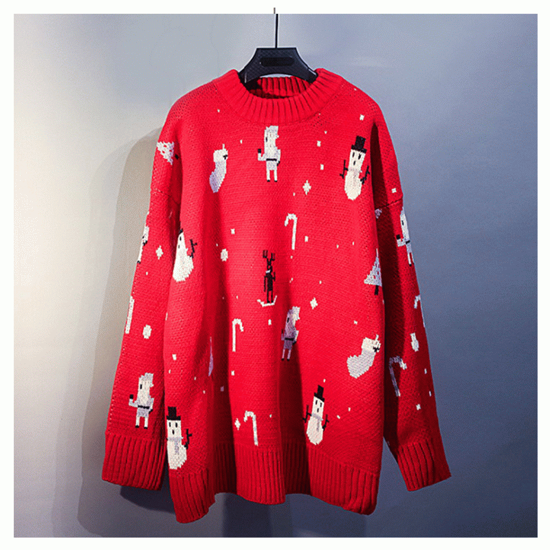 Sweter pop w 2019 r. Kobieca zimowa koreańska wersja Luźny dolny świąteczny czerwony sweter z dzianiny