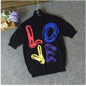 Letni sweter z krótkim rękawem, niestandardowy żakardowa czcionka LOVE 2018