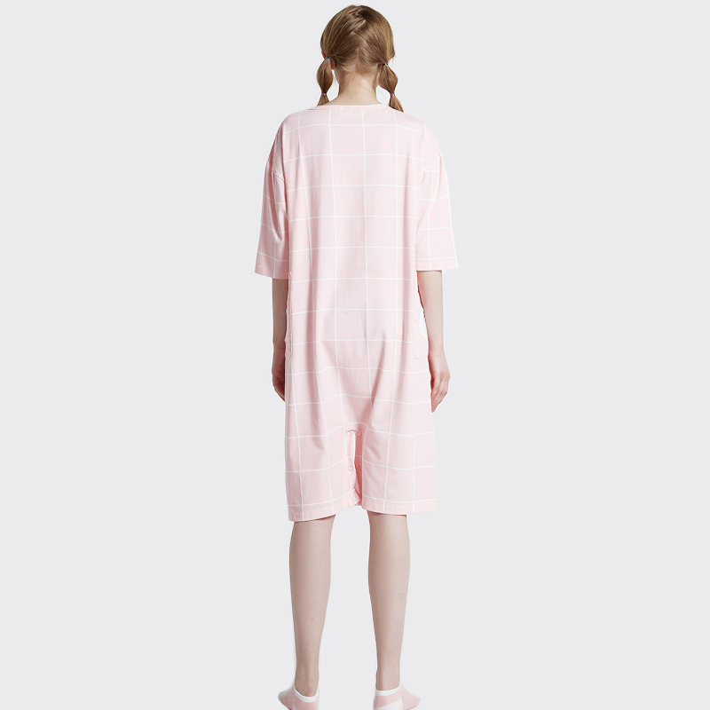 Zestaw piżam z haftem dla kobiet Onesie Pink Printed Cotton Jersey