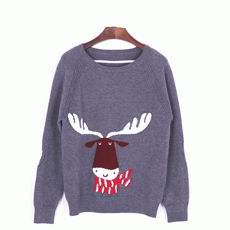 Niestandardowy sweter świąteczny z luźnym, brzydkim świątecznym jeleniem Intarsia