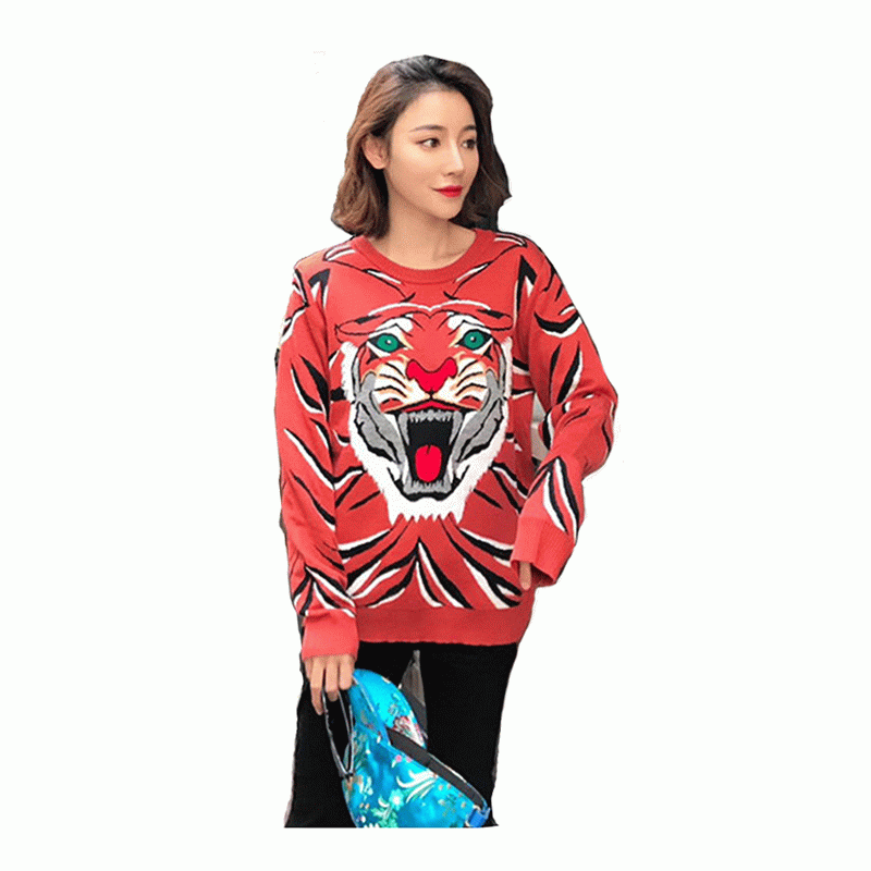 Niestandardowy zimowy sweter z grubej wełny z dzianiny typu Tiger Head