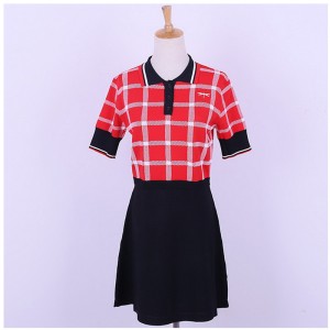 Koszulka polo z krótkim rękawem na zamówienie Kontrast Kolory Pledy Biurowa damska dzianinowa sweterowa sukienka