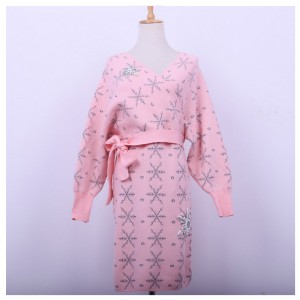 Sweter z dzianiny sweter damski 2018 ciepłe płatki śniegu z kryształowymi aplikacjami