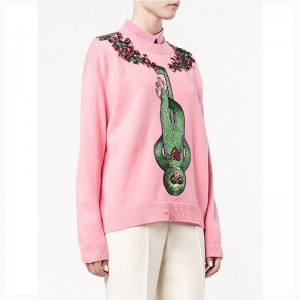 Damskie śmieszne małpiarnie z paciorkami zdobione swetry z okrągłym dekoltem