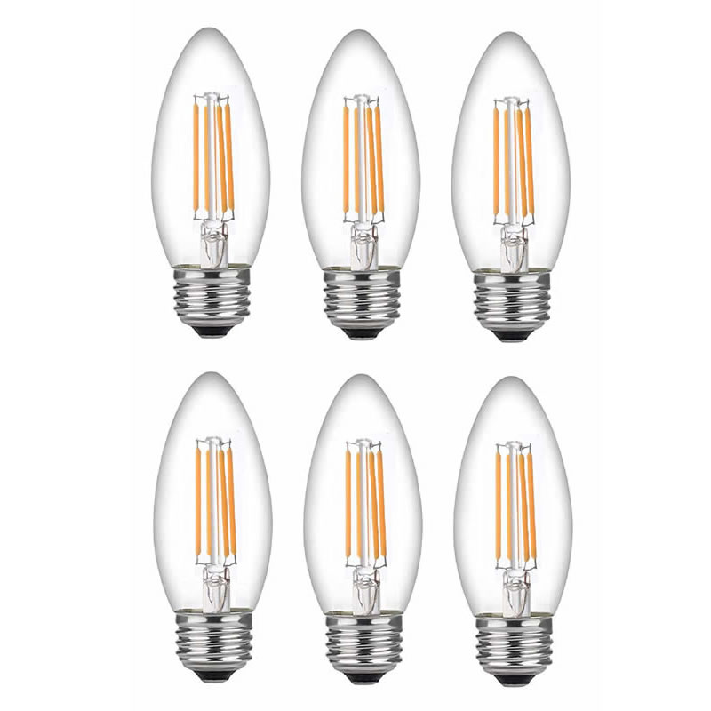 60-watowe żarówki kandelabrowe LED Medium Base, kandelabry, ściemnialne jasne żarniki 60-watowe żarówki LED (zużywa tylko 4,5 wata), żarówki z żarnikiem LED C37