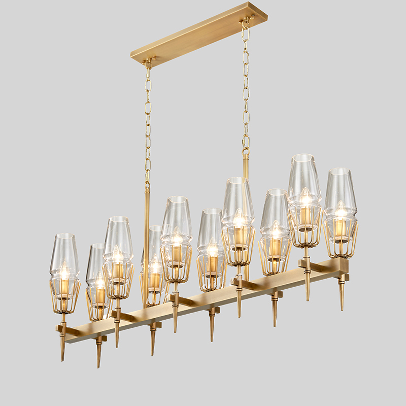 Długi żyrandol restauracyjny Nordic Simple Personality Glass Iron Km2145
