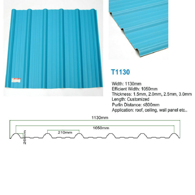T1130 Niebieski ASA PVC UPVC Dachówka Trapezowa falista blacha dachowa z tworzywa sztucznego