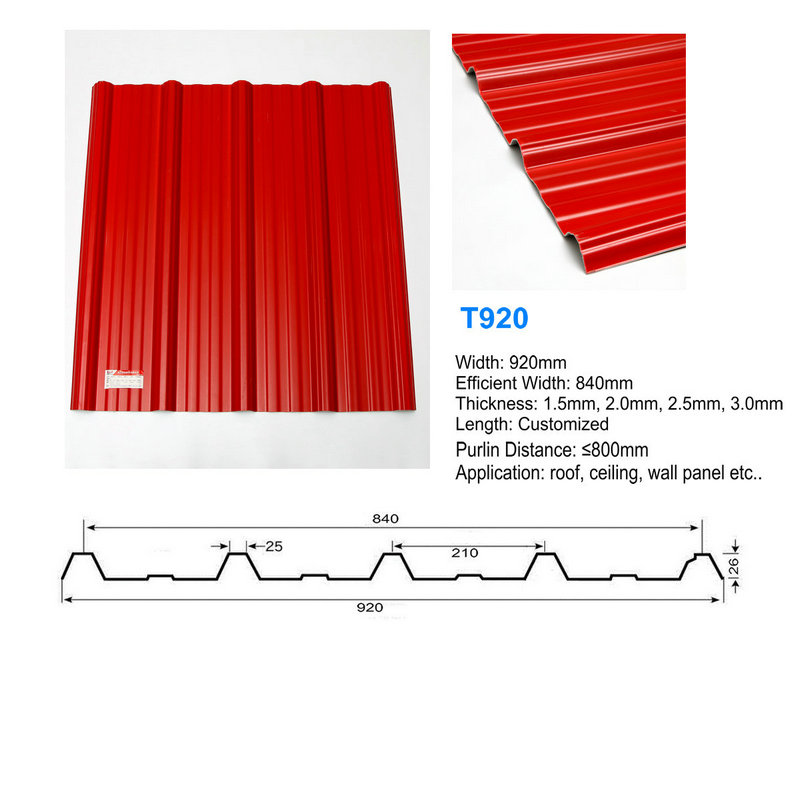 T920 Czerwona blacha dachowa APVC UPVC Falista, antykorozyjna blacha dachowa z tworzywa sztucznego