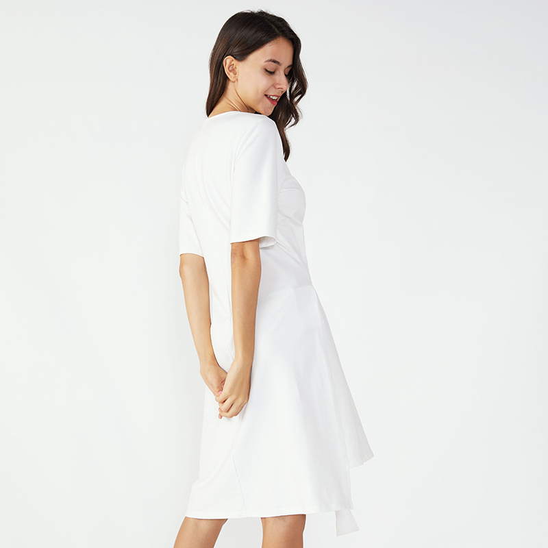 Midi Biała kaftanowa sukienka ciążowa w stylu vintage dla kobiet