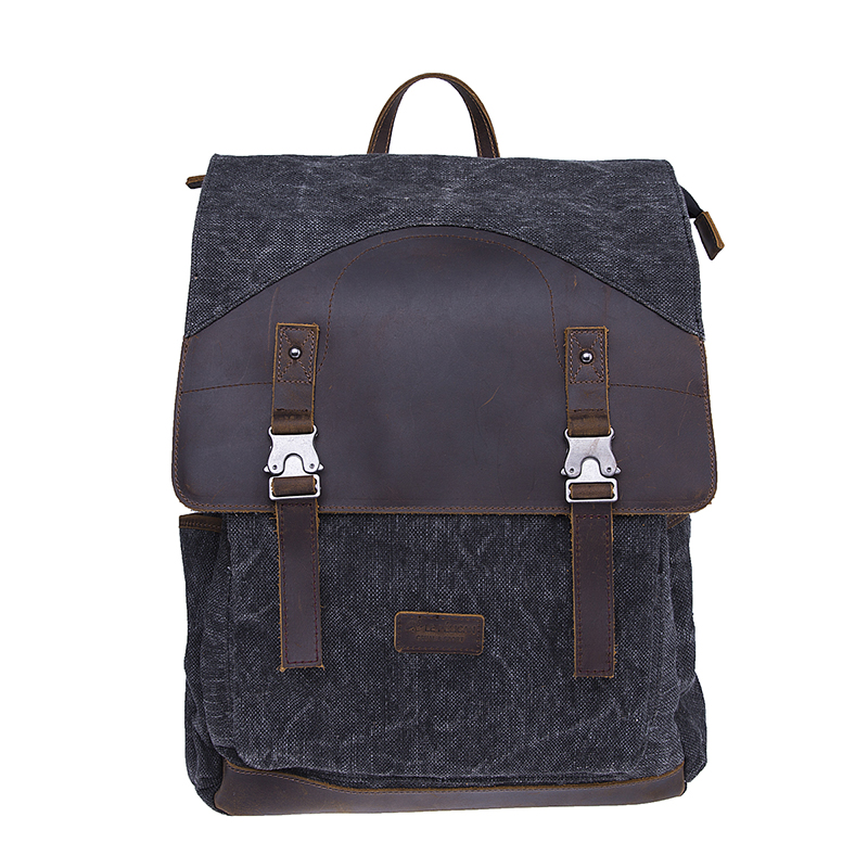 18SC-7318D Vintage Crazy Horse PU Leather Outdoor Laptop Men Canvas Canvas Backpack China Factory