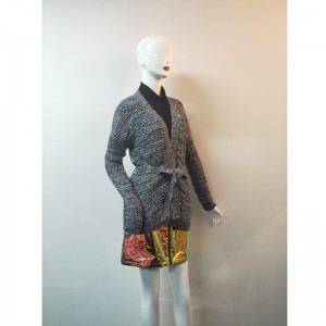 SZARY PASEK CARDIGAN SWEATER RLWS0031F
