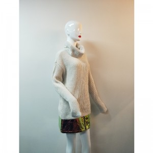 BIAŁY WYSOKI KOLAROWY SWETER Z DŁUGIM RĘKAWEM RLW0045F