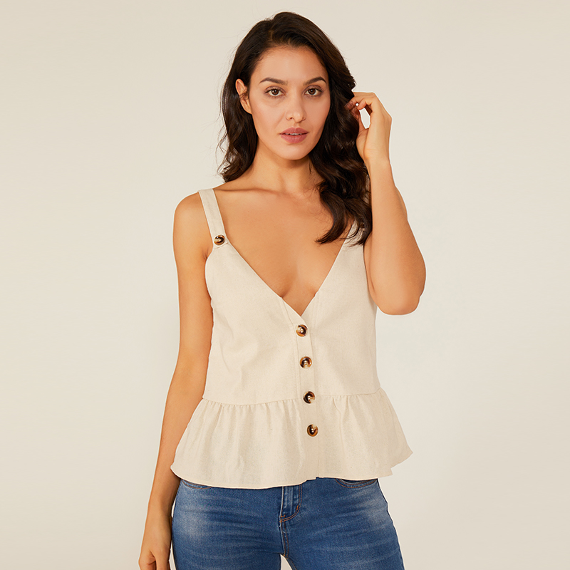 Summer Deep V Girls Sexy Top bez rękawów Fashion Design Biała koszula bez rękawów Lady Blouse