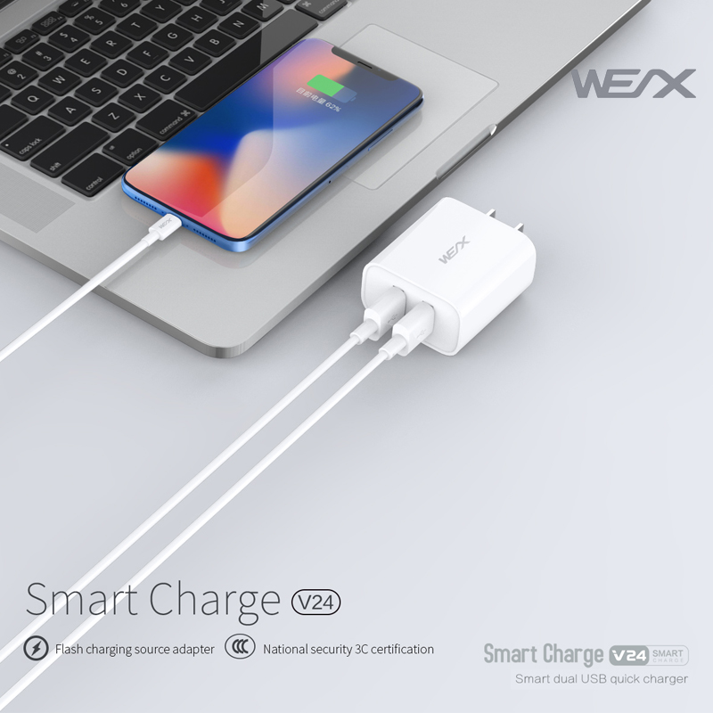 WEX - V24 podwójna ładowarka podróżna USB, ładowarka ścienna, zasilacz