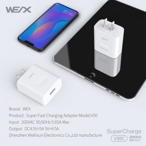 WEX - V50C 22.5W HUAWEI Superfast Charge zasilacz, ładowarka ścienna, ładowarka podróżna sparowana z kablem 5A