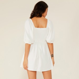 Oem Odzież Vestidos Prosta Casual Plisowana Krótka Biała Szyfonowa Koronkowa Sukienka