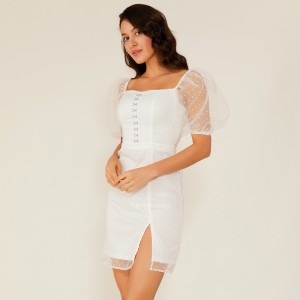 Oem Summer White Lace Chiffon Dot Dress Style Boho Vintage Eleganckie sukienki