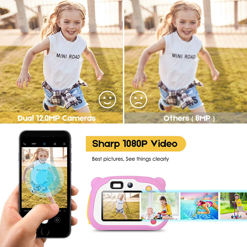 Kamera dla dzieci 8.0MP z akumulatorem cyfrowym z przodu iz tyłu Selfie Camera dla dzieci, prezent dla 4-10-letnich chłopców i dziewcząt