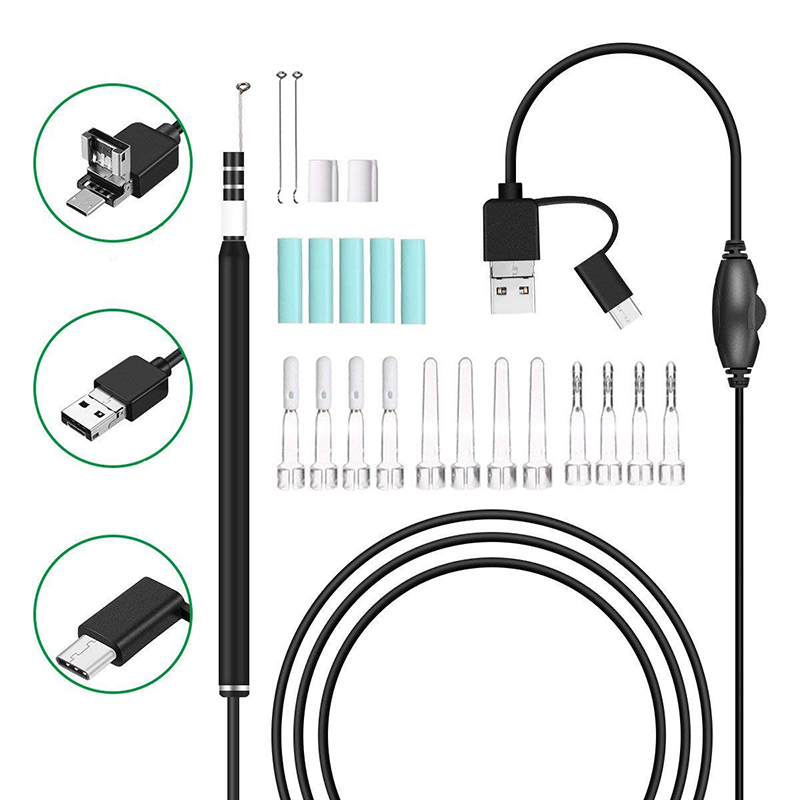 Otoskop Wifi 3 w 1 Narzędzie do usuwania woskowiny 720 P Aparat wodoodporny z 6 diodami LED Kompatybilny z Androidem i iOS