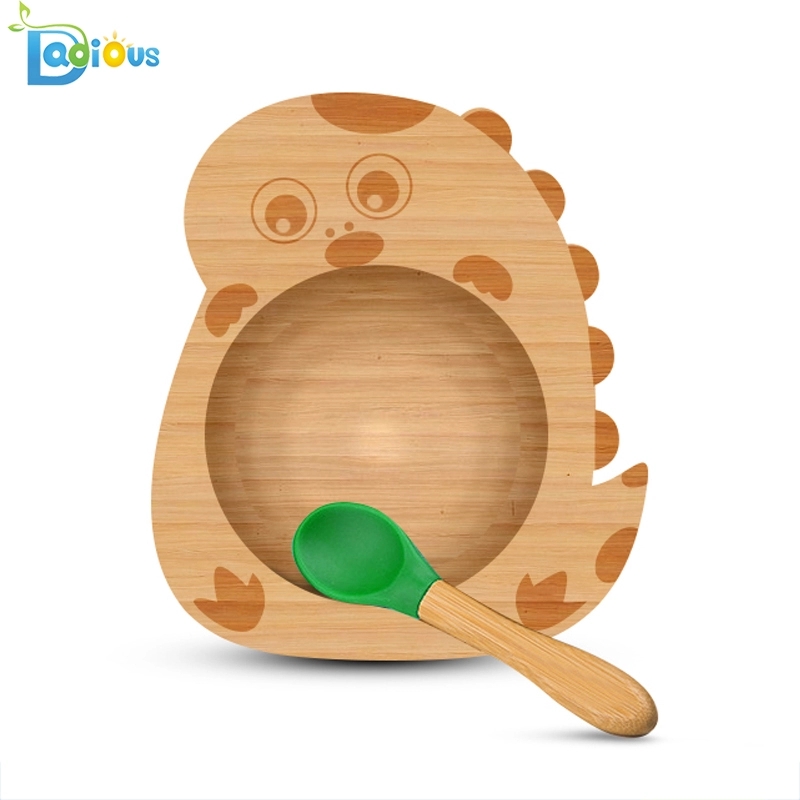 Nowe produkty Bamboo Feeding Set Talerze i miski dla niemowląt Wytrzymała płyta bambusowa do ssania Talerz do dzielenia drewna dla niemowląt