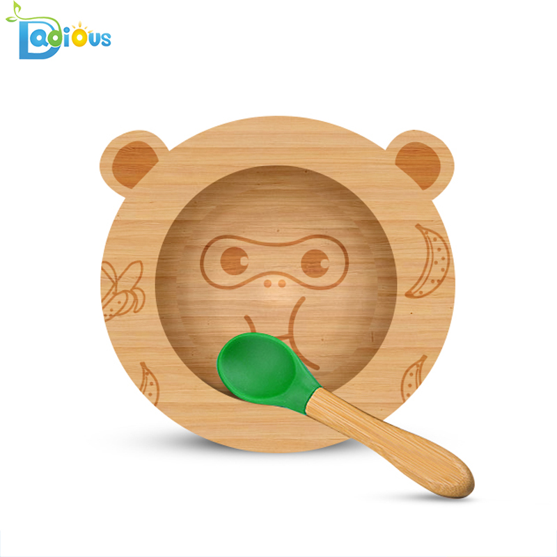 Nowe produkty Bamboo Feeding Set Talerze i miski dla niemowląt Wytrzymała płyta bambusowa do ssania Talerz do dzielenia drewna dla niemowląt