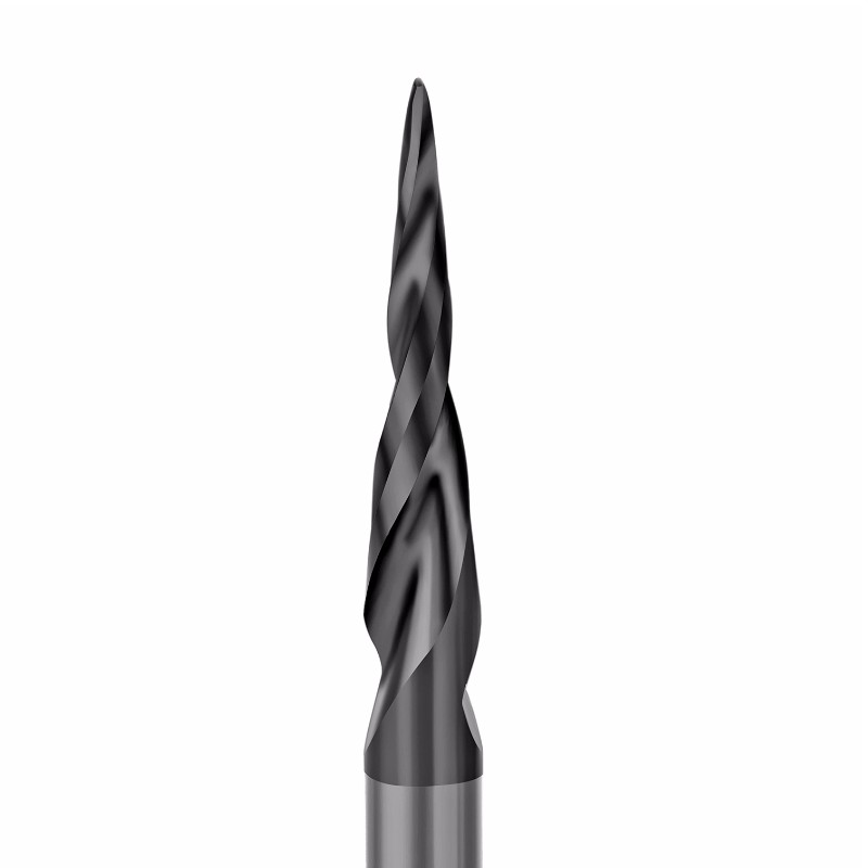 CNC Carving Tungsten Carbide HRC55 z frezami Tiain Coated 4.82 Degresywny kąt kulki Promień końcówki = 0,5 mm X 1/4