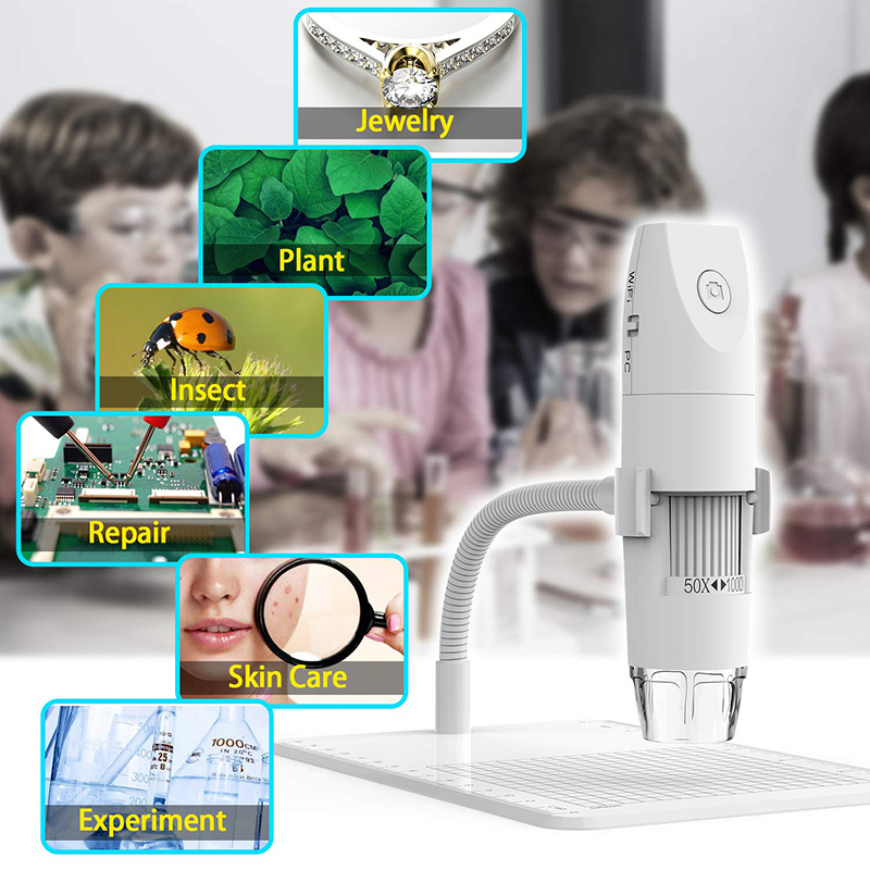 Mikroskop WiFi 50X Do 1000X Bezprzewodowy Cyfrowy Mikroskop, Elastyczne Ramię Stojak Obserwacyjny z 1080 P HD 2.0 MP 8 LED kamera, Mini Ręczny Mikroskop dla Android iOS PC