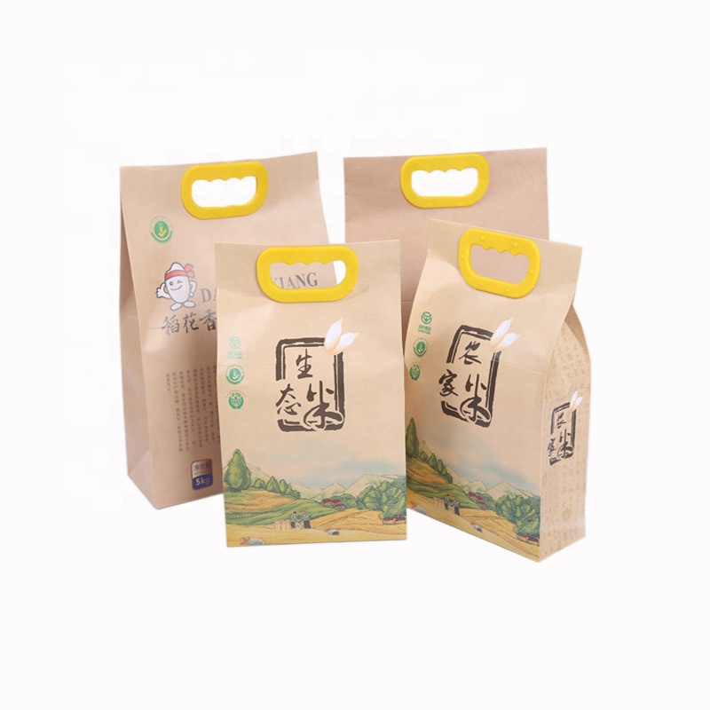 Cena hurtowa dostosowane logo drukowanie trwały odporny na wilgoć rozmiar 2.5 kg 5 kg papier pakowy ryż pakowy worek do pakowania