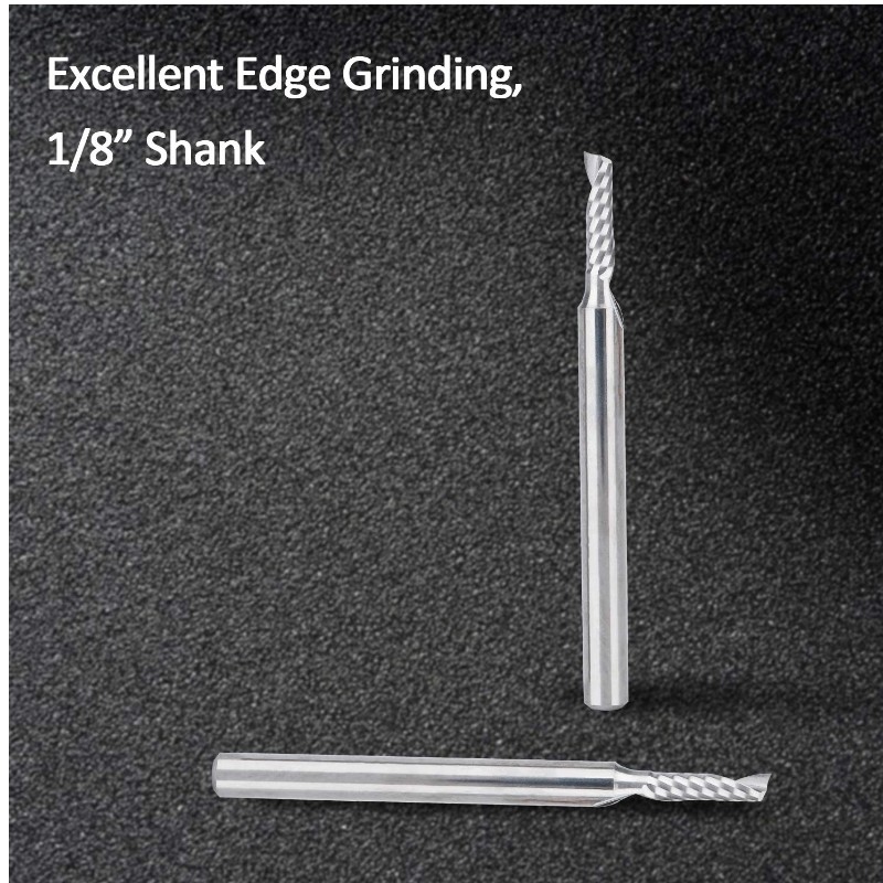 Frezy CNC, trzpień spiralny 1/8 ”, frez spiralny, frez 1 Frez, zestaw frezów 2 mm, frez do cięcia stali wolframowej, 8 mm CEL, 38,5 mm OAL do MDF, akryl PCV