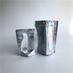 Hurtowo zamykane przezroczyste przednie holograficzne stojące torebki Laminowane plastikowe kosmetyczne torby na suwak Pakowanie w magazynie