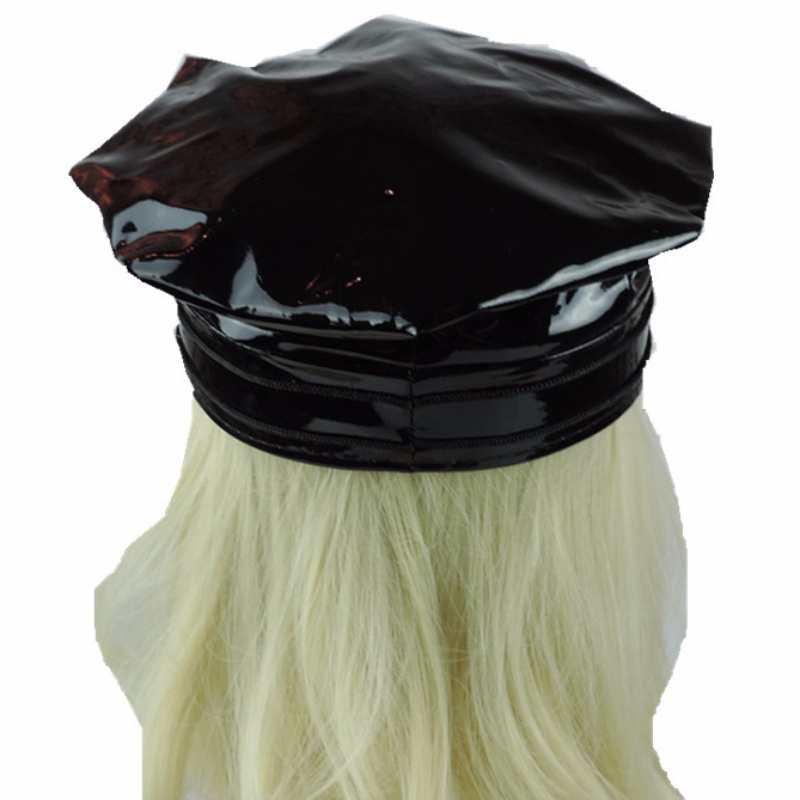 Hawk Hat Badge PVC PU skórzana czapka czarna ośmiokątna skórzana czapka policyjna skórzana czapka wojskowa odgrywająca rolę jednolita czapka nakrycia głowy