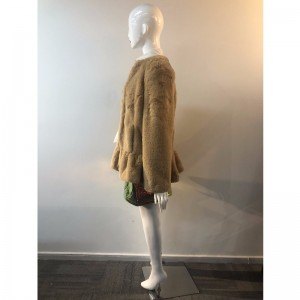 BRĄZOWY PŁASZCZ FUTROWY DAMSKI RLWF0015