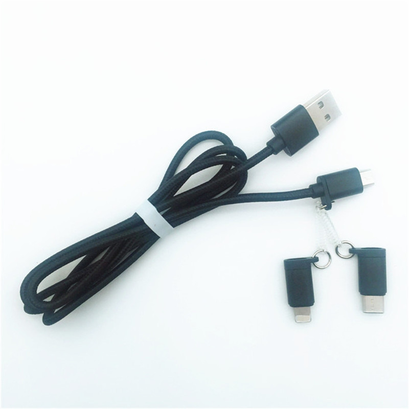 KPS-1002CB 3w1 Wysokiej jakości nylonowy kabel ładujący 1M 2a OD3.5MM USB
