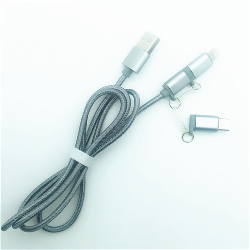 KPS-1002CB 3w1 Wysokiej jakości nylonowy kabel ładujący 1M 2a OD3.5MM USB