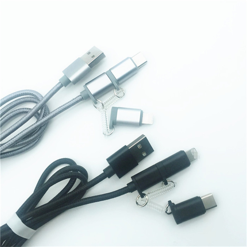 KPS-1002CB 3w1 Wysokiej jakości nylonowy kabel ładujący 1M 2a OD3.5MM USB