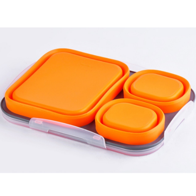 Silikonowe pudełko na lunch dwuwarstwowe pudełko na lunch silikonowe świeże pudełko na lunch dla dzieci składane miseczki na zamówienie