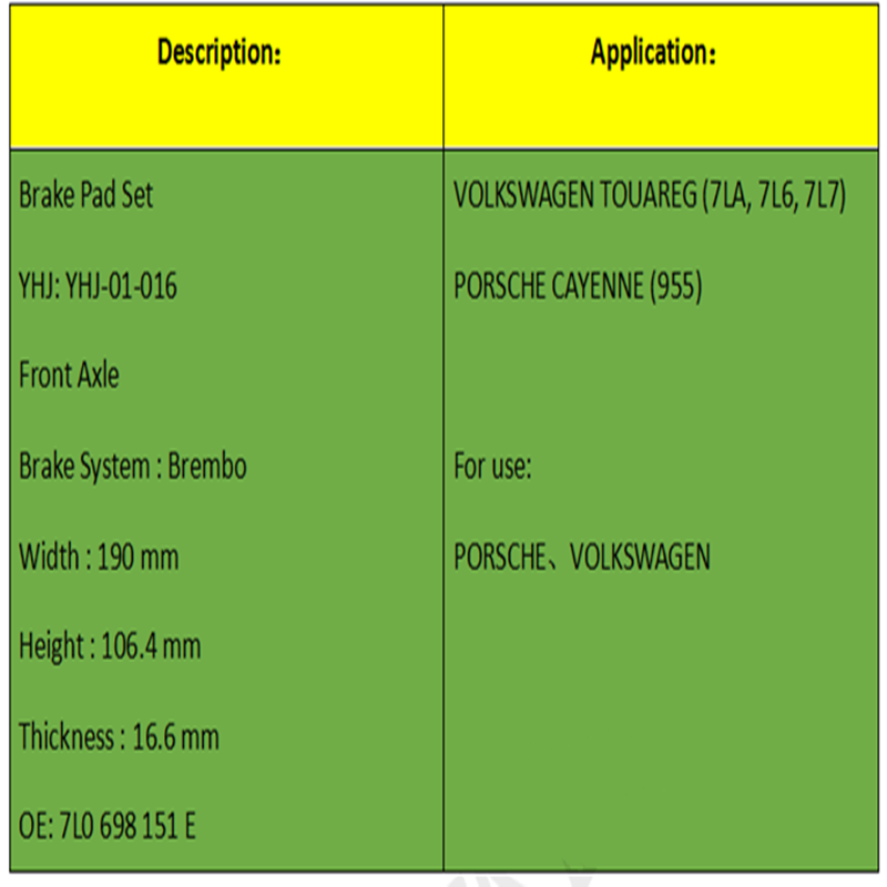 Klocki hamulcowe (OE: 7L0698151E)