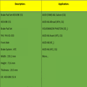 Klocki hamulcowe (OE: 4E0698151K)