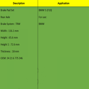 Klocki hamulcowe (OE: 34 21 6 775 346)
