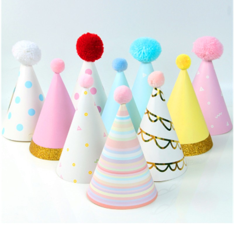 Szczęśliwego Nowego Roku Foil Frenged Cone Hats Paper with Glitter