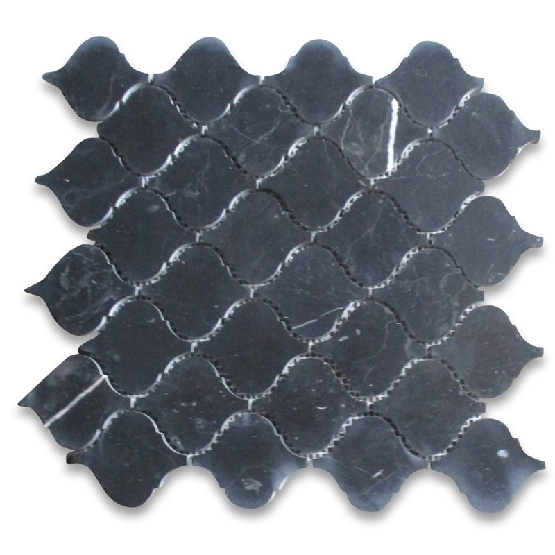 Nero marquina czarny marmur 1x2 pleciony kosz mozaika białe kropki szlifowane
