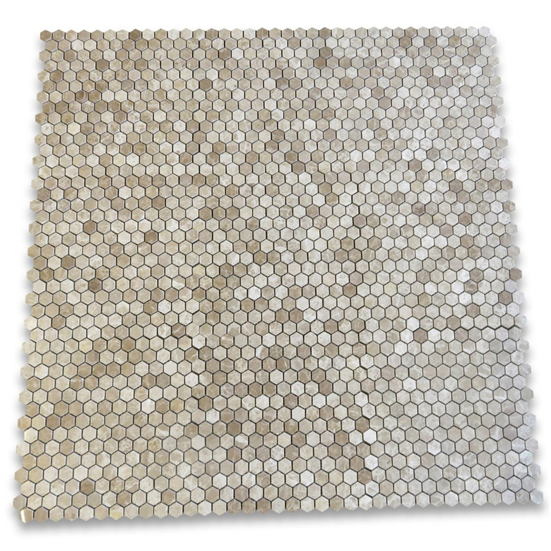 Emperador Light 1x2 Płytka mozaiki Basketweave w Emperador Dark Dots Polished