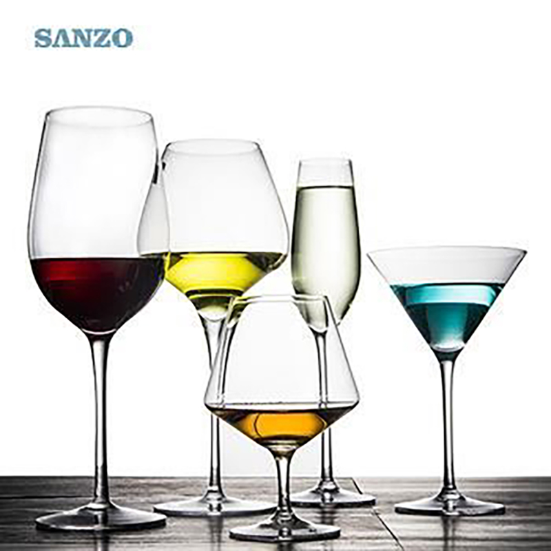 SANZO Black Stem Lismore Balloon Kieliszek do wina Ręcznie robione bezołowiowe kryształowe szklane grawerowane grube szklanki