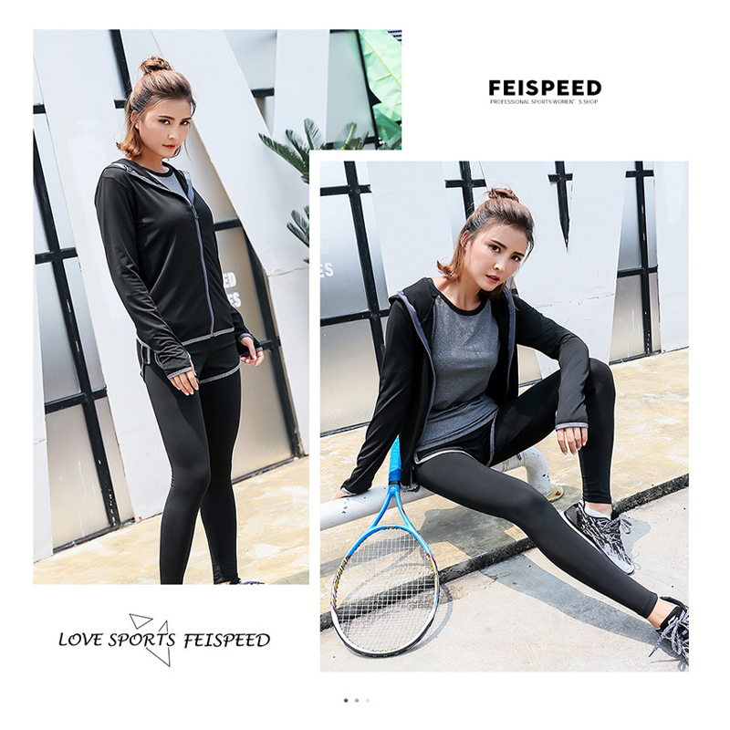 FDMF005-damskie 5-częściowe kombinezony sportowe Fitness Joga do biegania w dresach sportowych