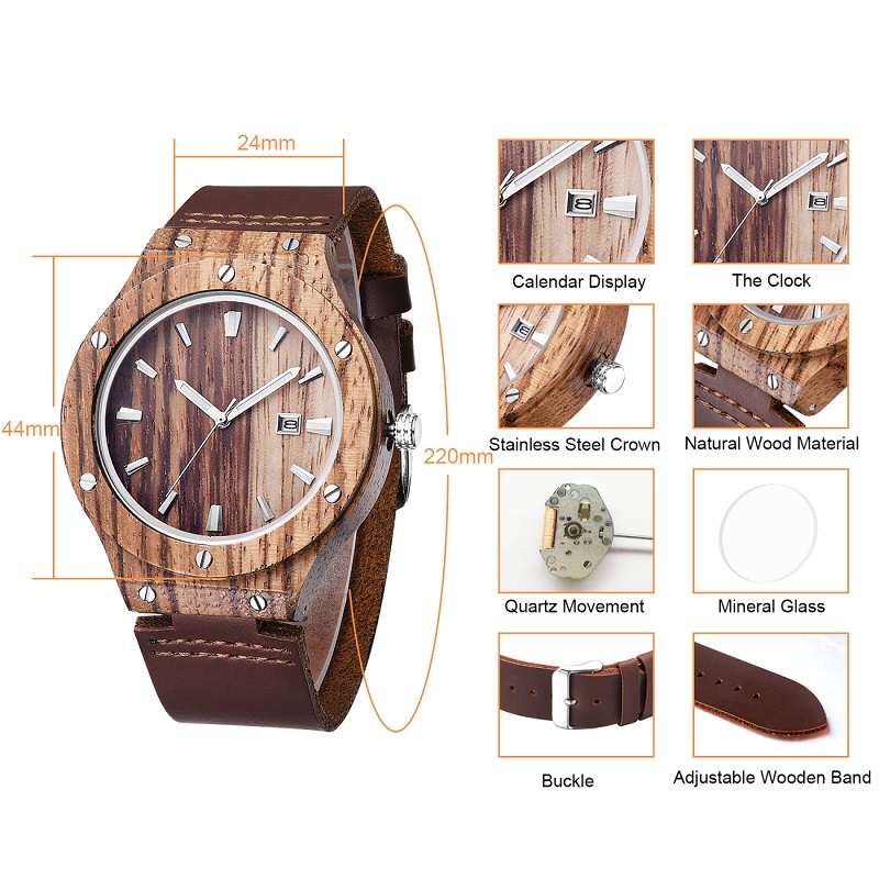 Męskie drewniane zegarki klonowe z miękkim skórzanym paskiem Japoński zegarek męski