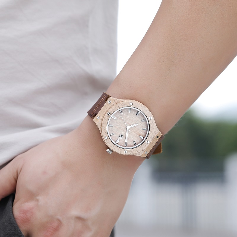 Zegarek z drewna natury Człowiek Kwarcowy analogowy skórzany pasek Moda Nowatorski zegarek Zebra Męski nowoczesny chłodny zegar