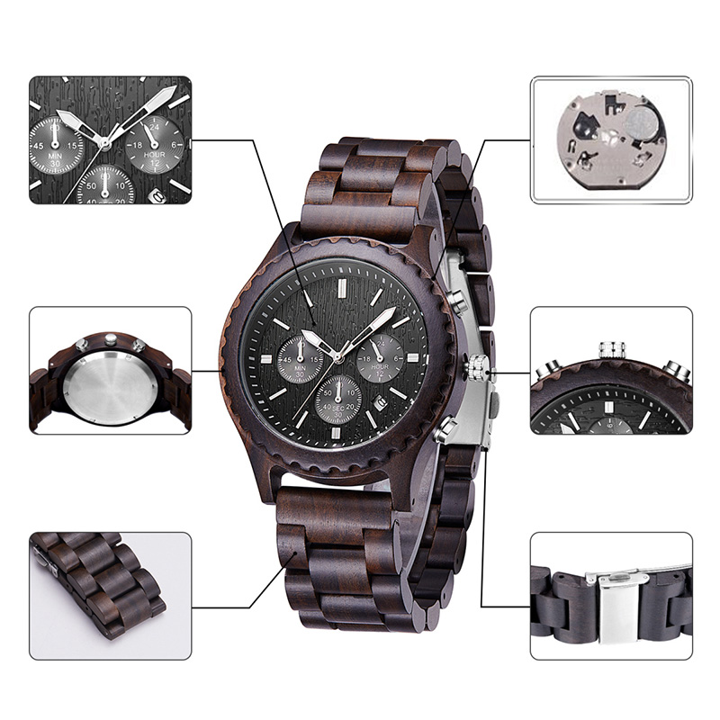 Luksusowe prezenty Moda Drewniany zegarek Mężczyźni Casual Męski wojskowy zegar